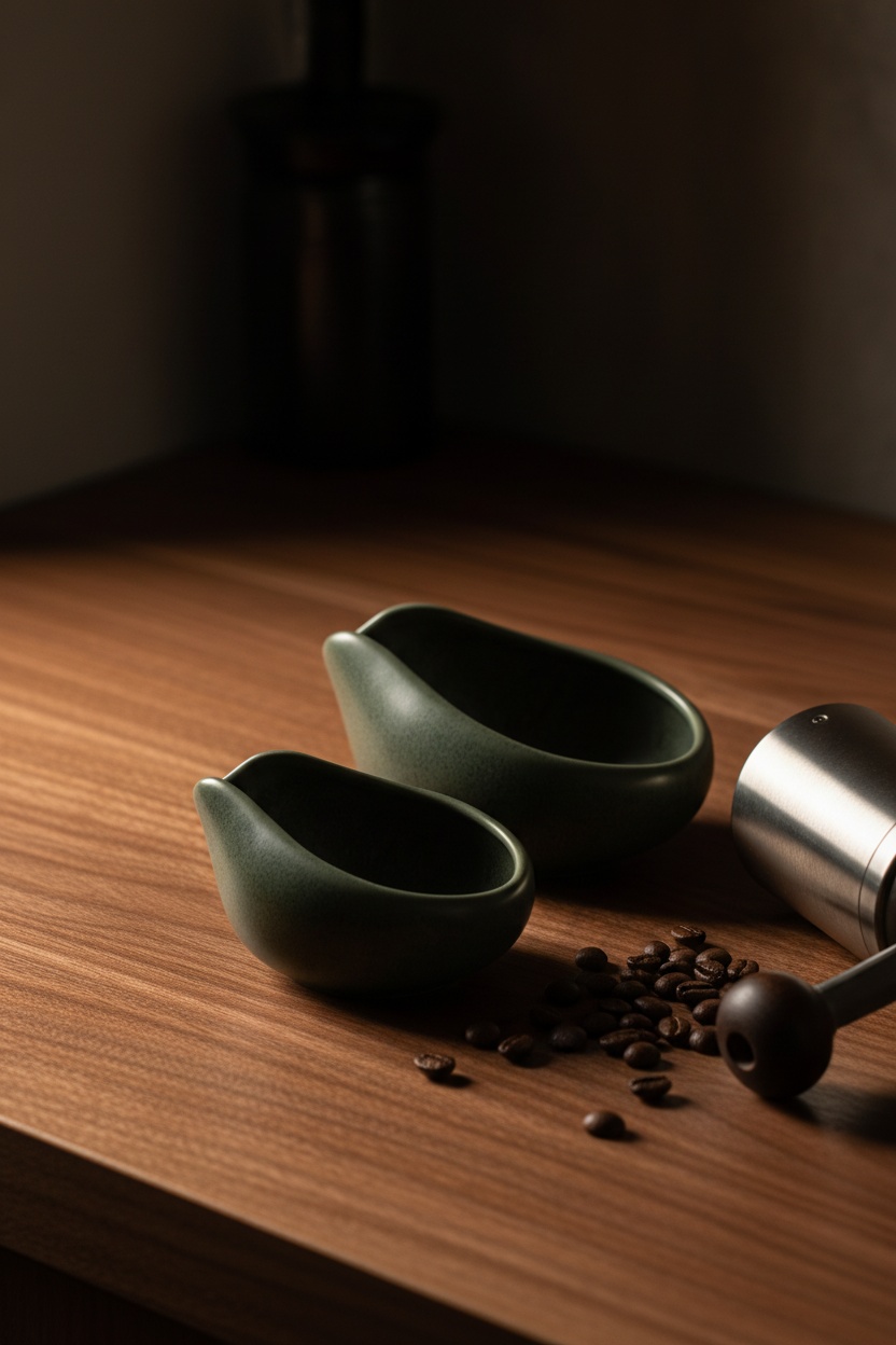 Coffee Bean Dosing Cups by James Hoffmann, styled for the Nearfield coffee bar